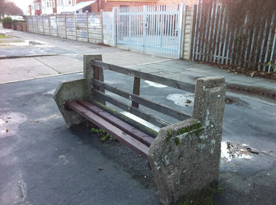 Image courtesy of Scott Kennedy-Lount for use by Leicester City Liberal Democrats Public bench on Saffron Lane re-appointed after vandalism November 2012