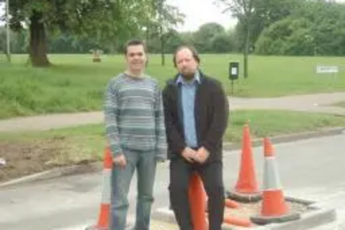 Lib Dem Councillors Mark Farmer and Dean Ramsdale at the Eyes Monsell crossing site